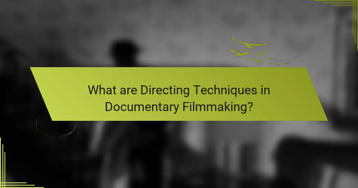 What are Directing Techniques in Documentary Filmmaking?